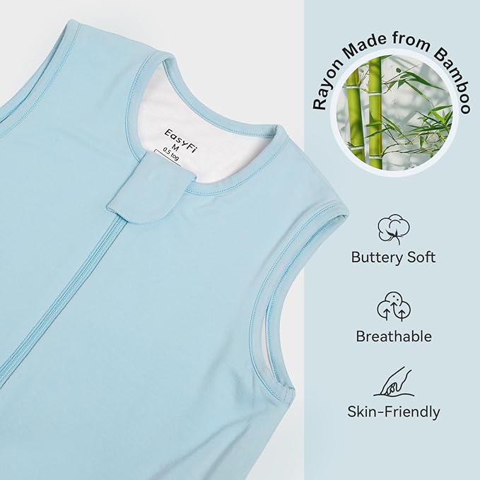 Rayon Made From Bamboo Sleep Sack 24-36 Months 0.5 Tog Ultra Soft Summer Toddler Sleep Sack 2t-3t with Feet 2-Way Zipper Lightweight Baby Sleeping Bag with Legs Thin Baby Wearable Blanket-Blue