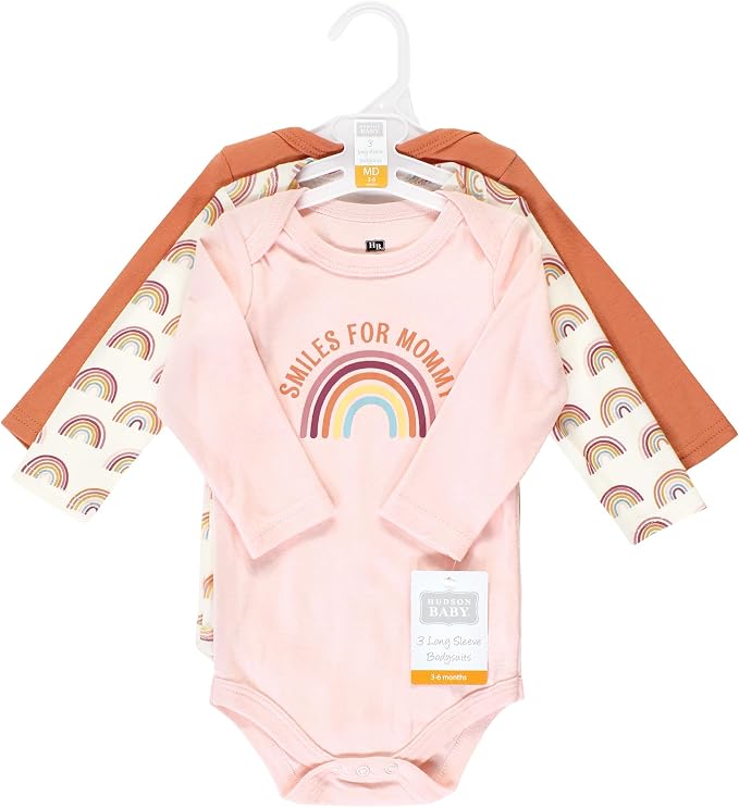 Hudson Baby Baby Girls' Cotton Long-sleeve Bodysuits 3-pack - Image 2