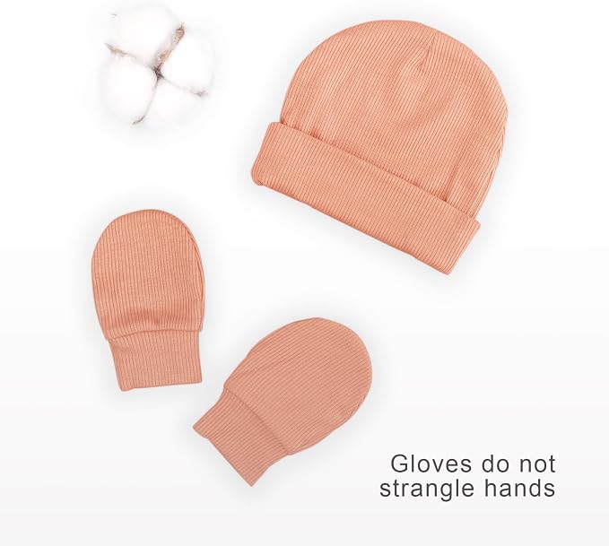 BQUBO Baby Hats and Mittens Infant Cotton Beanie Gloves No Scratch Set Newborn - Image 5