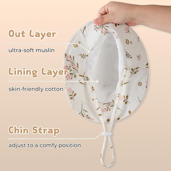 Leotruny Cotton Baby Sun Hat: Muslin Adjustable Bucket Hat - Image 3