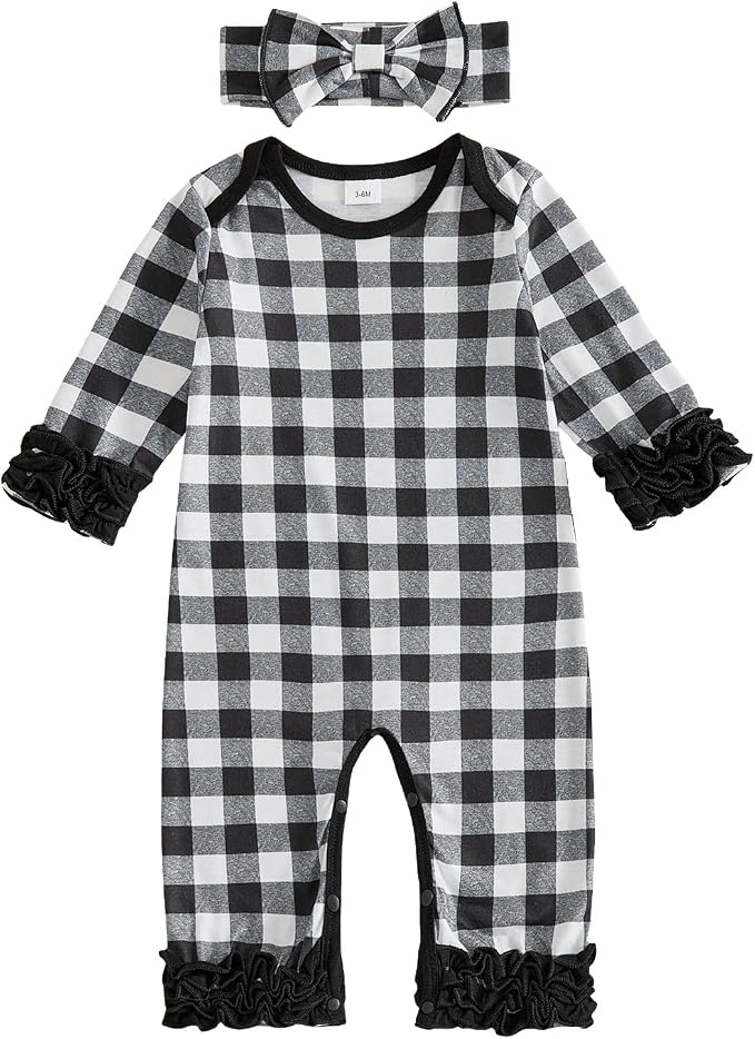 Newborn Baby Girl Clothes Jumpsuit Ruffle Romper Bodysuit Pants Headband by Ursobutegl