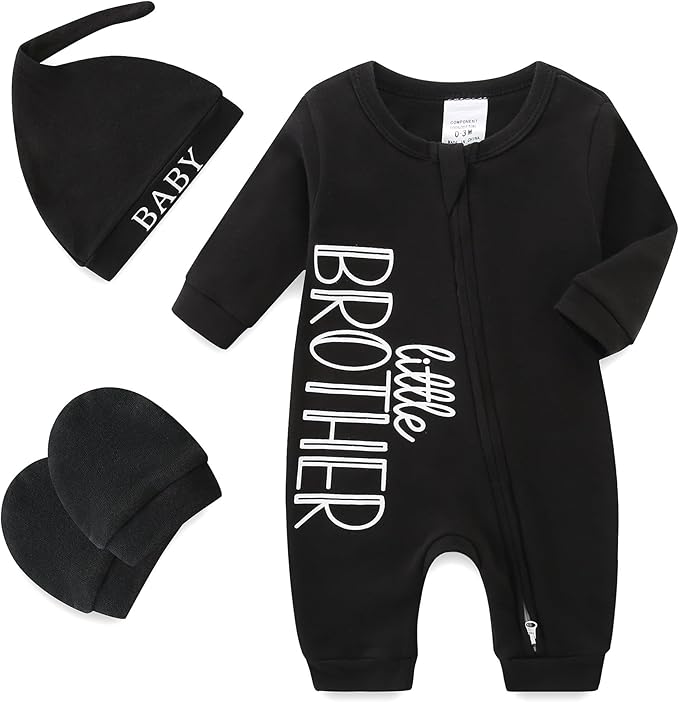 Babymine 100% Cotton 2-Way Zipper Little Brother Newborn Outfit 0-3 Months | by BabymineStartFromTheHeart