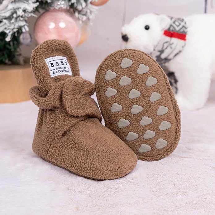 Babelvit Newborn Baby Boy Girl Soft Fleece Booties Stay On Infant Slippers - Image 2