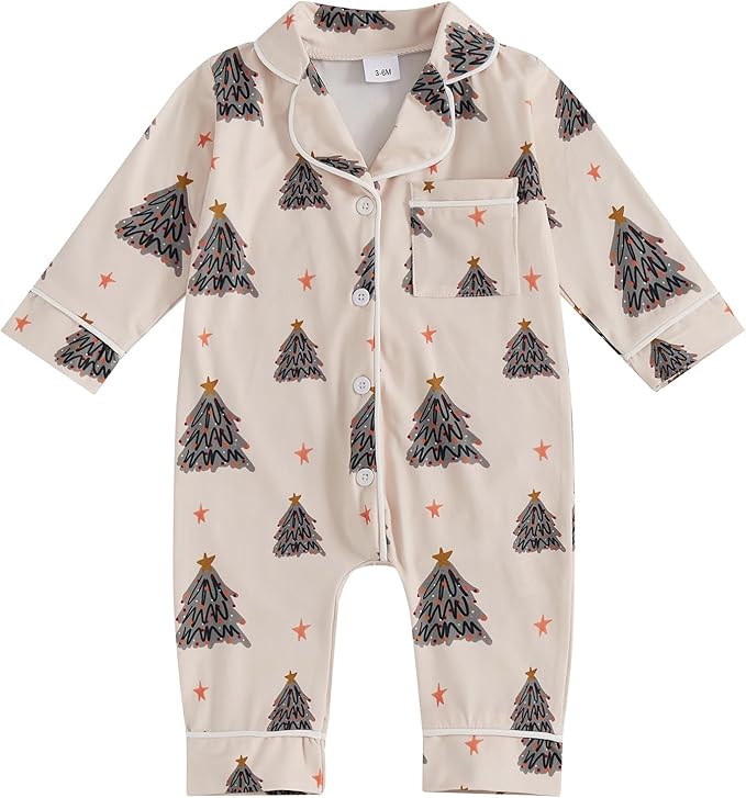 Balaflyie Baby Girl Button Down Pajamas Romper One-Piece Jumpsuit Long Sleeve Sleeper Infant Sleepwear