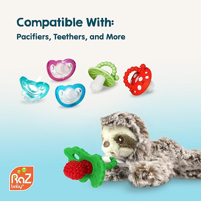 RaZbaby Monkey RaZbuddy w/RaZberry Teething Relief Pacifier – Soothes Sore Gums w/Nature-Inspired Texture, 100% BPA-Free Silicone Teether, Detachable Stuffed Animal – 3 Months+ Teether, Green
