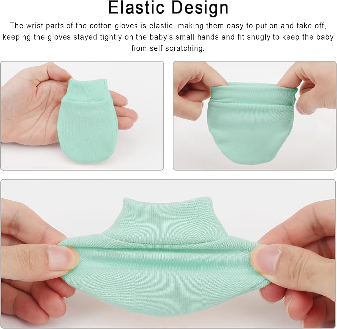 AQOKKA Newborn Baby Mittens No Scratch Cotton Elastic Wrist Gloves Infant - Image 7