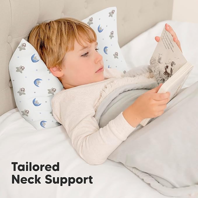 Toddler Pillow with Pillowcase - 13x18 My Little Dreamy Kids Travel Bed Pillows for Sleeping, Organic Cotton Small Pillowcase, Soft & Breathable, Machine Washable, Toddlers 2-5 years old (Space Drift)