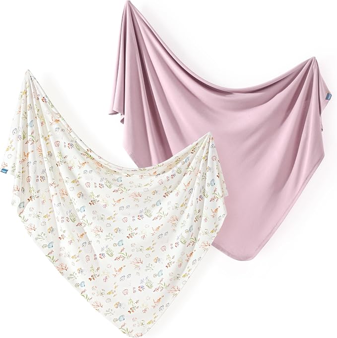 GRSSDER 2-Pack Ultra Soft Stretchy Jersey Knit Baby Swaddle Blankets, 33x44 | by BUYNOW