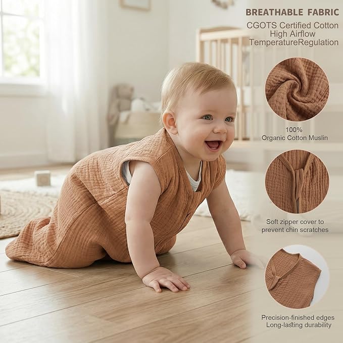 BSTOPPT 2 Pack Baby Sleep Sack 12-18 Months 100% Organic Cotton Muslin Baby - Image 2