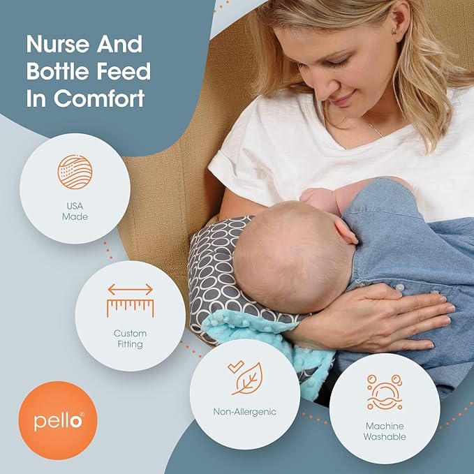 Pello Comfy Cradle Nursing Arm Cushion, Breastfeeding and Bottle Feeding Pillow, Head Support, Reversible Adjustable Nursing Cushion for Newborn. (Tommy/Dusty Blue)