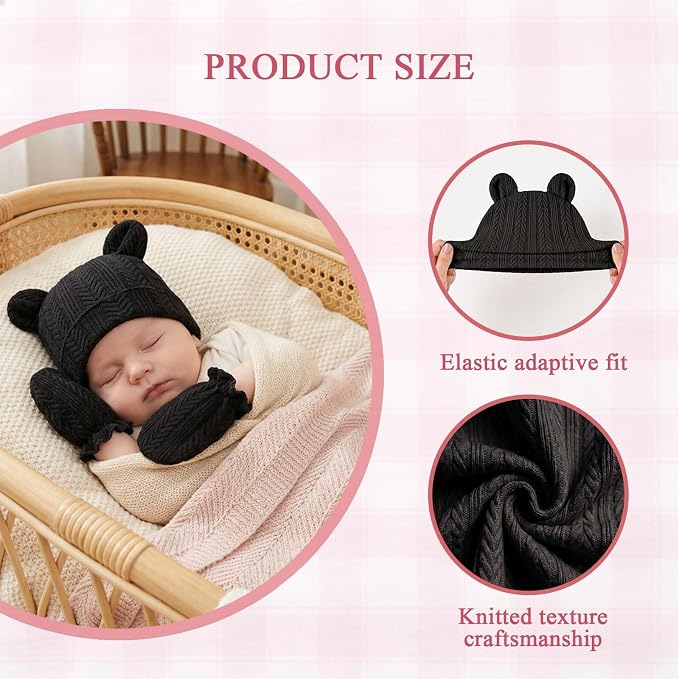 Newborn Baby Girl Hats Mittens Set Cotton - Image 4