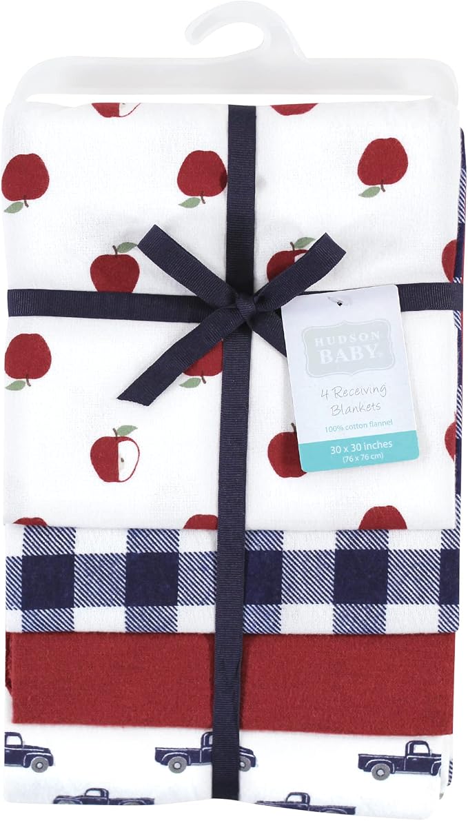 Hudson Baby Unisex Baby Cotton Flannel Receiving Blankets, Apple Orchard - Image 2