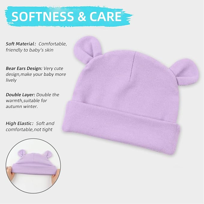 Pesaat Newborn Hospital Hat 0-12Months Preemie Boys Girls Beanie Solid Infant - Image 3