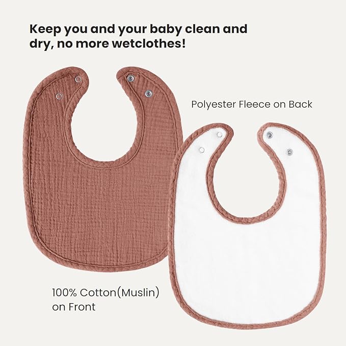 Konssy 8-Pack Muslin Baby Bibs, Adjustable Fit - Image 7