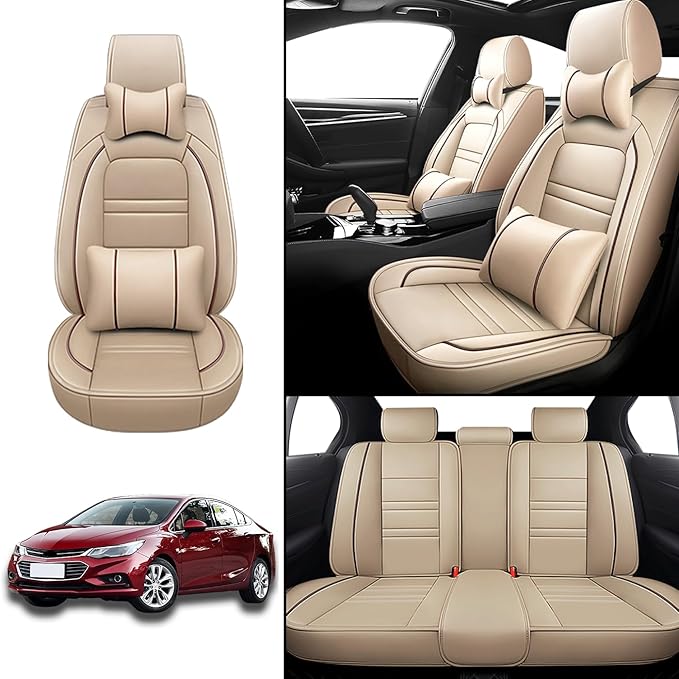 Car Seat Covers for Chevy Cruze 2011-2019 | 5-Seats Seat Covers, Waterproof Seat Protectors, Automotive Seat Covers (Full Set with Pillow,Beige)