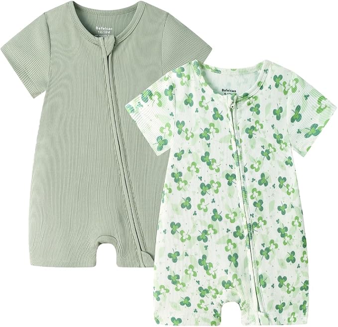 Bafeicao Baby Girl 2 Pack Bamboo Viscose Sleeper Romper | Short Sleeve by Bafeicao