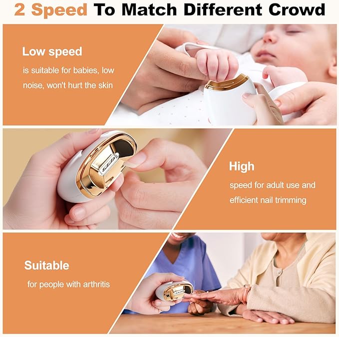 Electric Nail Clipper, Automatic Nail Clipper, 2-Speed Adjustable, USB Rechargeable Safe Automatic Baby Electric Nail Trimmer, Suitable for Babies, Children