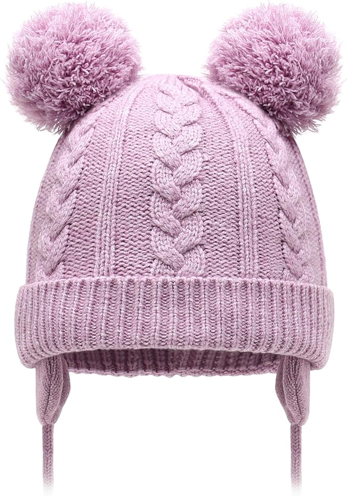 Duoyeree Toddler Winter Hat with Earflap Scarf Hood Thick Warm Kids Skull Cap for Baby Girls Boys