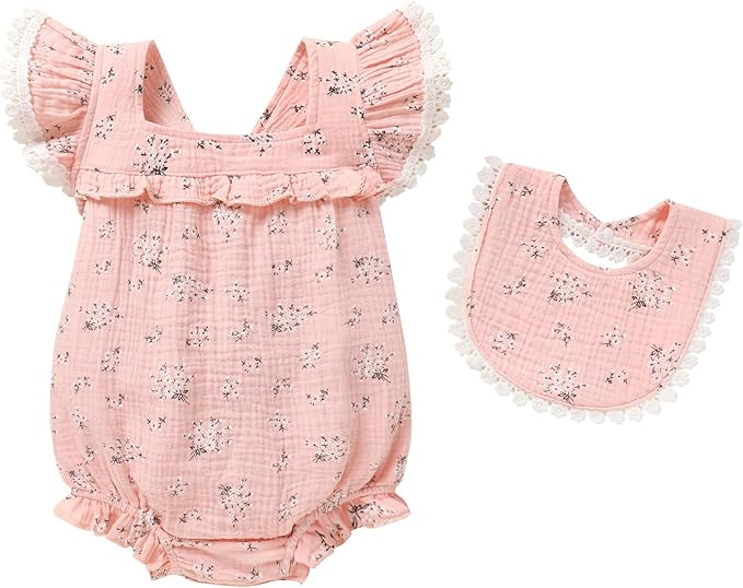 YOUNGER TREE Baby Girl Romper 100% Cotton Ruffle Sleeveless Summer Outfit by YOUNGERTREE
