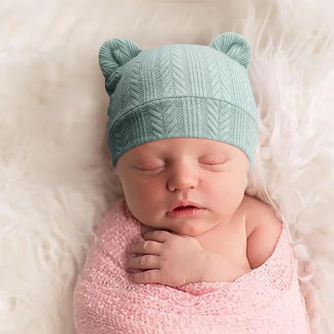 BQUBO Newborn Baby Hats Bear Ears and Mittens Sets Preemie Caps Baby Boy Girl - Image 4