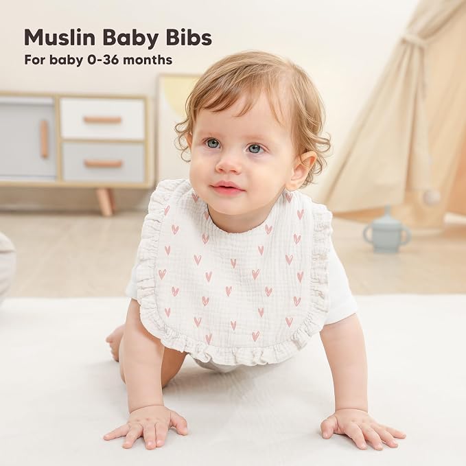 Bearmoss 6 Pack Baby Girl Bibs for Newborn, Muslin Bibs - Image 3