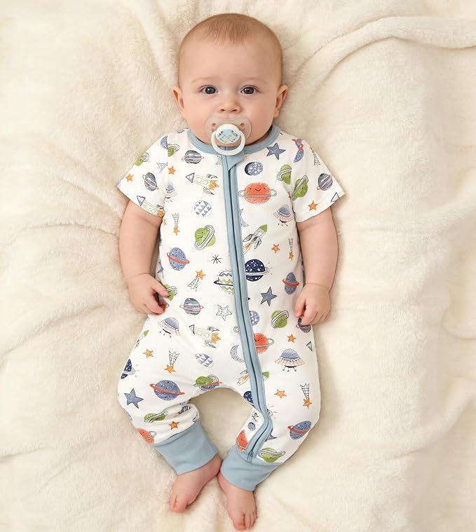 Aablexema Baby Short Sleeve Footless Pjs Zipper Romper 3-Pack | Soft Breathable - Image 2