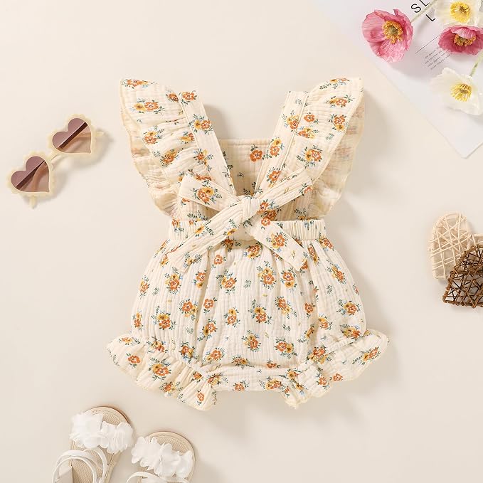 YOUNGER TREE Toddler Baby Girl Ruffled Sleeveless Romper Casual Summer Jumpsuit - Image 3