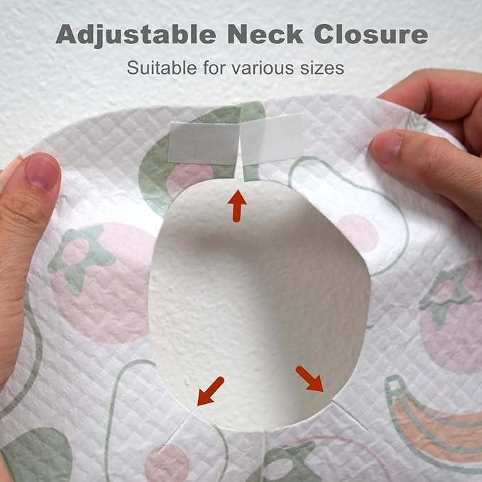 SUNVENO Disposable Baby Bibs with Crumb Catcher Pocket, Leakproof Liner, Adjustable Adhesive Tabs, Individually Wrapped