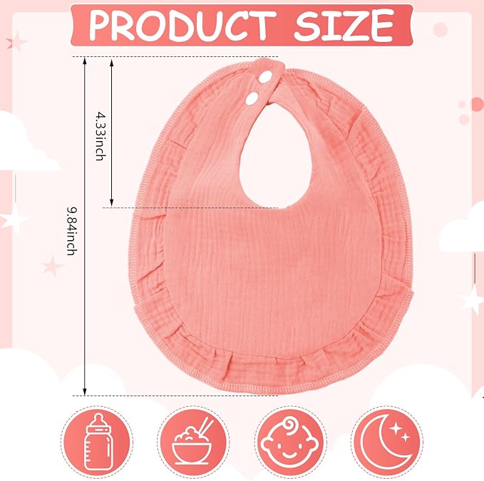 Kenning 18 Pcs Baby Muslin Drool Bibs Ruffle Snap Button - Image 2