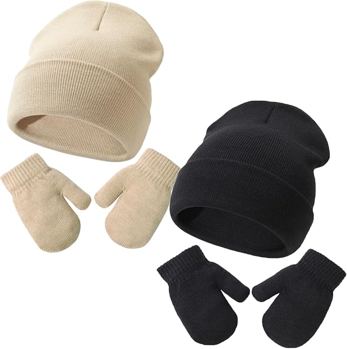 Baby Beanie Hat Gloves Set, Kids Winter Warm Knit Hat by DANMY