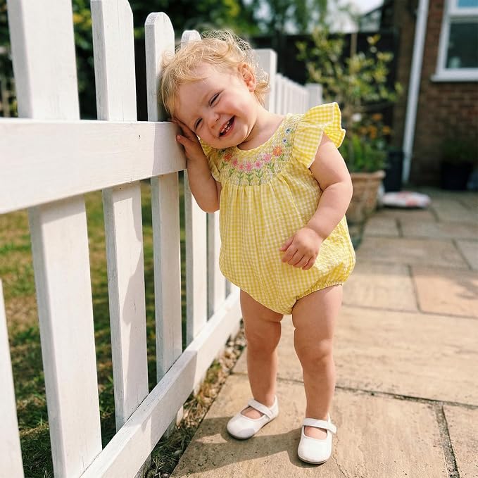 Newborn Baby Girl Bubble Romper Floral Stripe Smocked Onesie Summer Clothes - Image 2