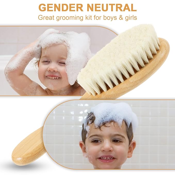 Soft Baby Hair Brush Toddler Hair Brush Soft Bristle Hair Brush with Wooden Handle Soft Bristle for Newborn Hair Brush for Wet Dry Hair Styling Hair Accessories