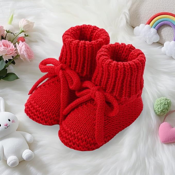 SOLILOQUY Baby Boy Girl Cozy Knit Booties Stay-On Bow Tie Newborn First Shoes - Image 6