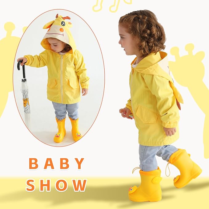 YOUNGER TREE Toddler Baby Boy Girl Duck Raincoat Cute Cartoon Hoodie Zipper - Image 3