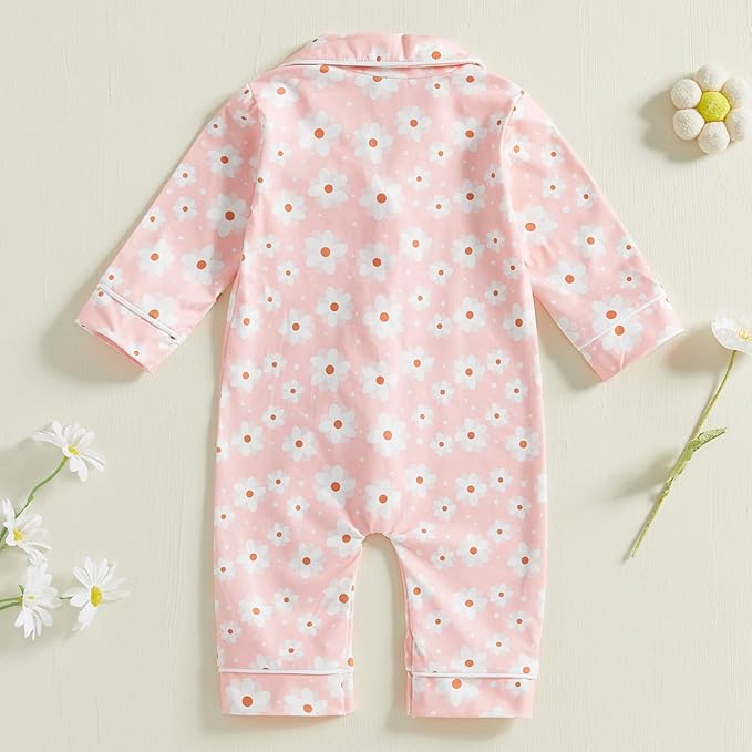 Balaflyie Baby Girl Button Down Pajamas Romper One-Piece Jumpsuit Long Sleeve Sleeper Infant Sleepwear