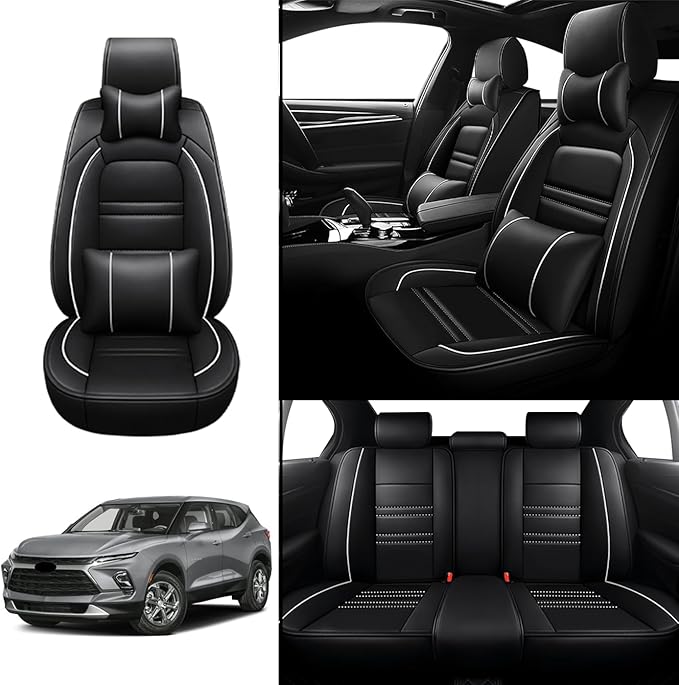 Car Seat Covers for Chevy Blazer 2019-2025 | 5-Seats Seat Covers, Waterproof Seat Protectors, Automotive Seat Covers (Full Set with Pillow,Black&White Line)