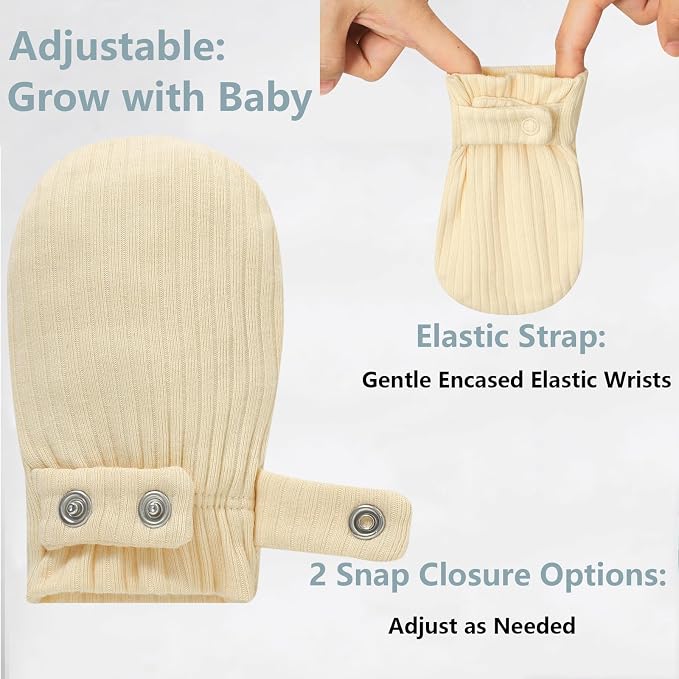 Baby Newborn No Scratch Mittens Stay On Cotton Gloves 0-12 Months | Organic - Image 3