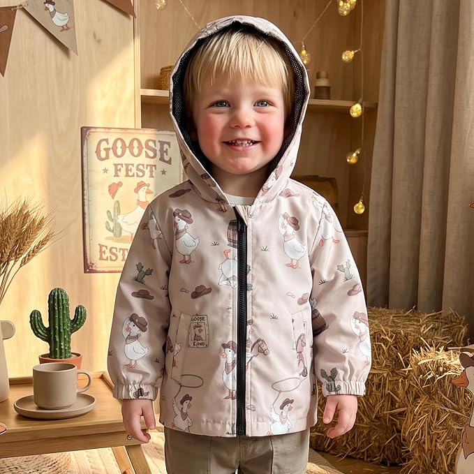 Toddler Baby Boy Lightweight Hooded Jacket Excavator Coat Outwear | Truck Print - Image 4