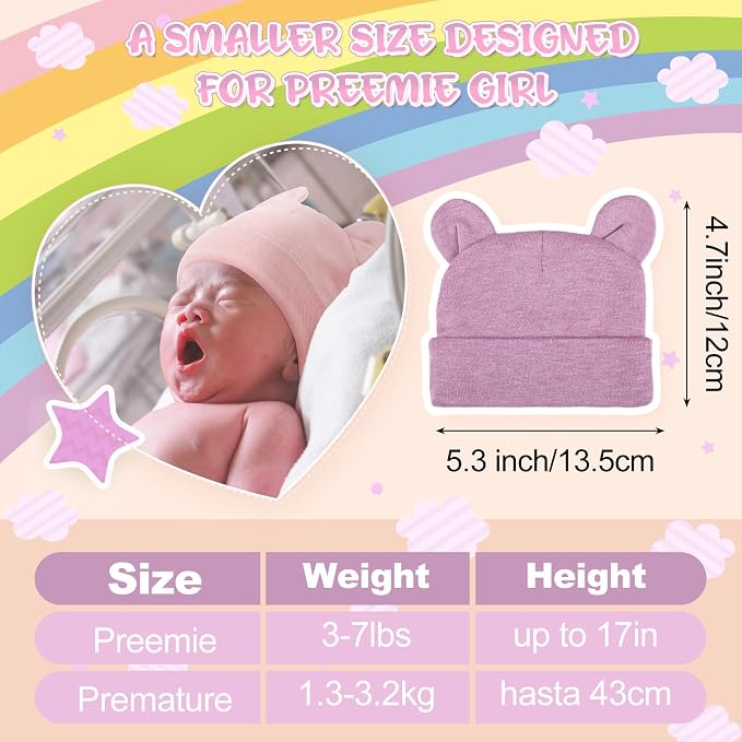 Toulite 6 Pcs Preemie Hats Cotton Preemie Beanies Baby Caps Cute Beanie Bear - Image 2