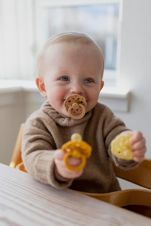BIBS Boheme Pacifier 4-Pack. BPA Free Dummy Pacifier, Round Nipple. Natural Rubber Latex, Made in Denmark, Size 1 (0-6 Months), Dusty Lilac
