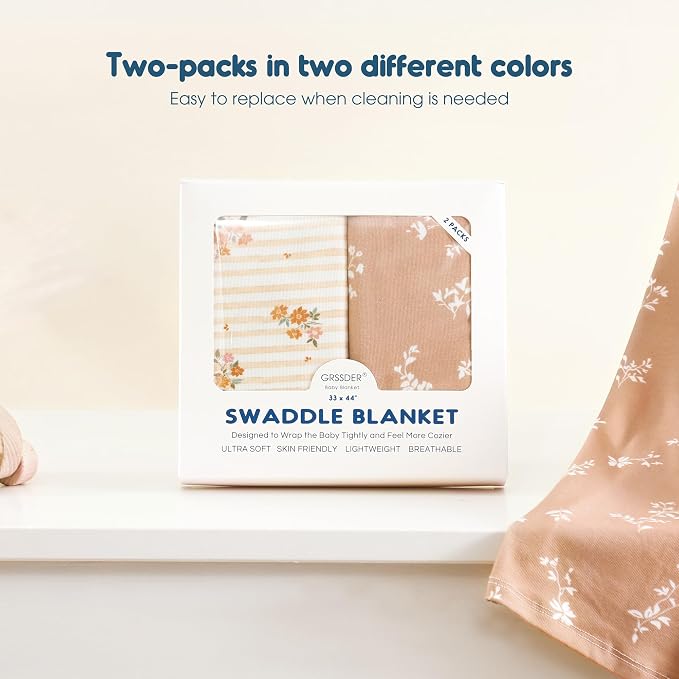 GRSSDER 2-Pack Ultra Soft Stretchy Jersey Knit Baby Swaddle Blankets, 33x44 | - Image 6
