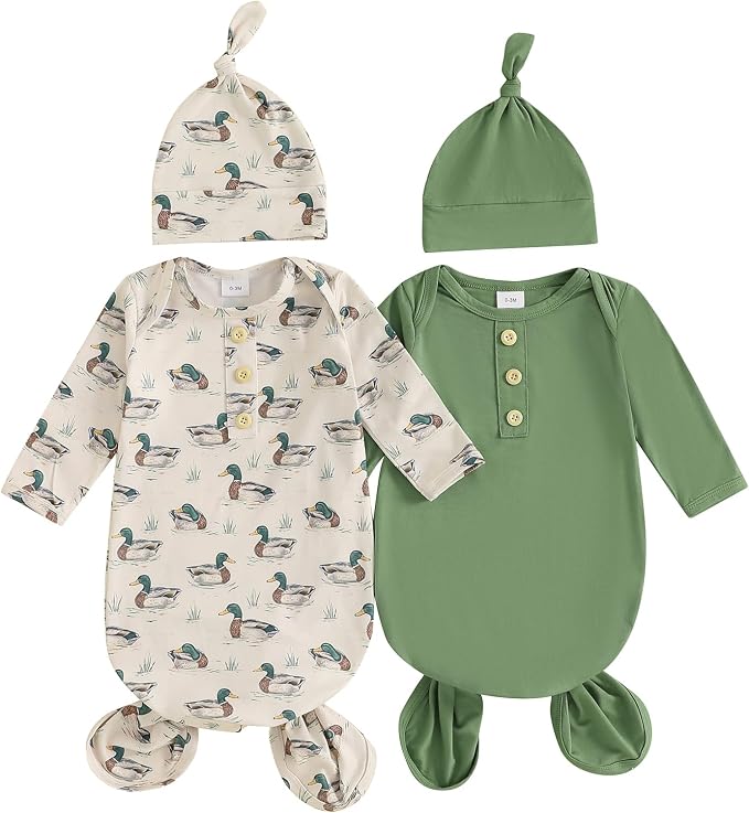 2-Pack Baby Sleeper knotted Gown Boy Girl Nightgown by Merqwadd