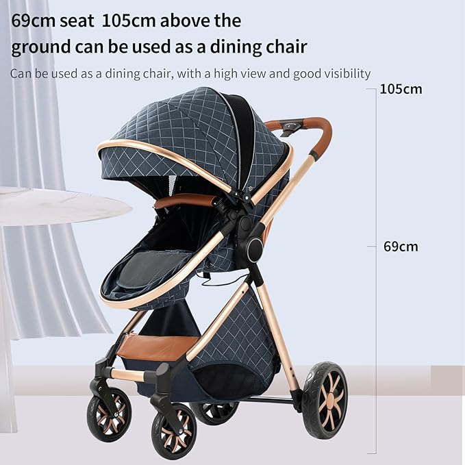 2 in 1 Baby Stroller with Bassinet Mode, Reversible Infant Pram, One-Click Folding, Newborn Travel Stroller, Convertible Toddler Standard Pram Carriage (X2US-BG)