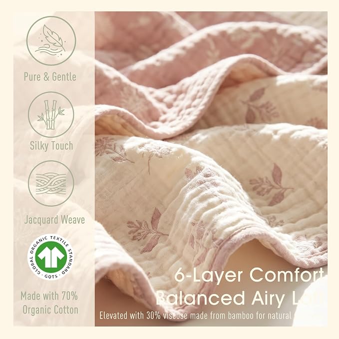 Muslin Baby Blanket, Organic Cotton Blend Jacquard | 43x43 Inches, Reversible - Image 3