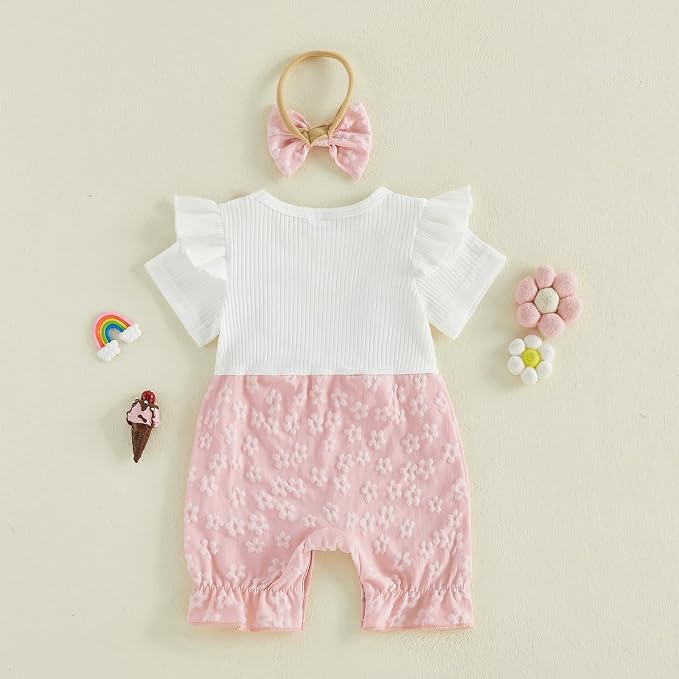 YINGISFITM Newborn Baby Girl Summer Clothes Short Sleeve Bubble Romper Bow - Image 6