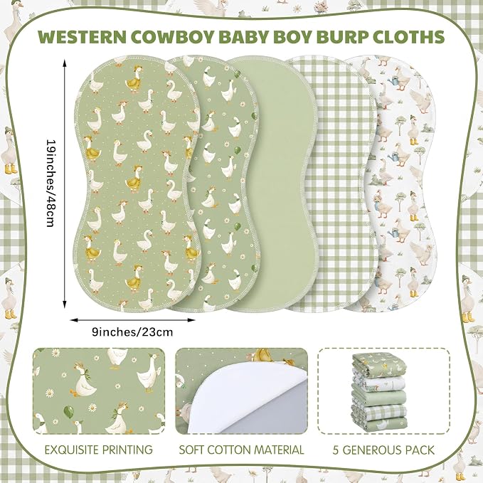 SmoothNovelty 5 Pack Silly Goose Baby Burp Cloths Soft Absorbent Burping Rags - Image 2