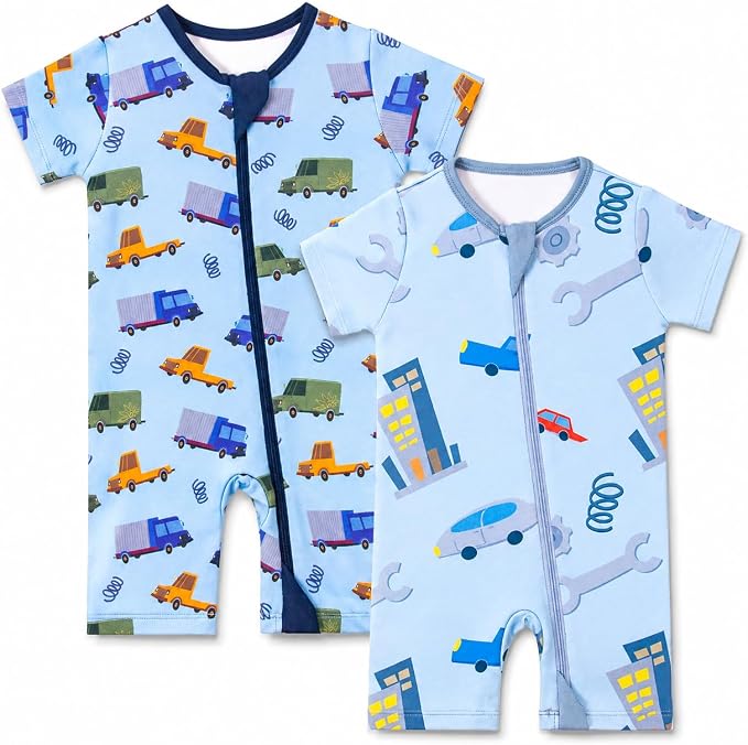 GUISBY Baby Rayon of Bamboo Short Sleeve Footless Zipper Romper 2 Pack | Soft by GUISBY