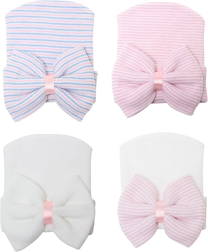 Newborn Baby Girl Hats with Bow No Scratch Cotton Toddler Infant Hat Beanie by AQOKKA