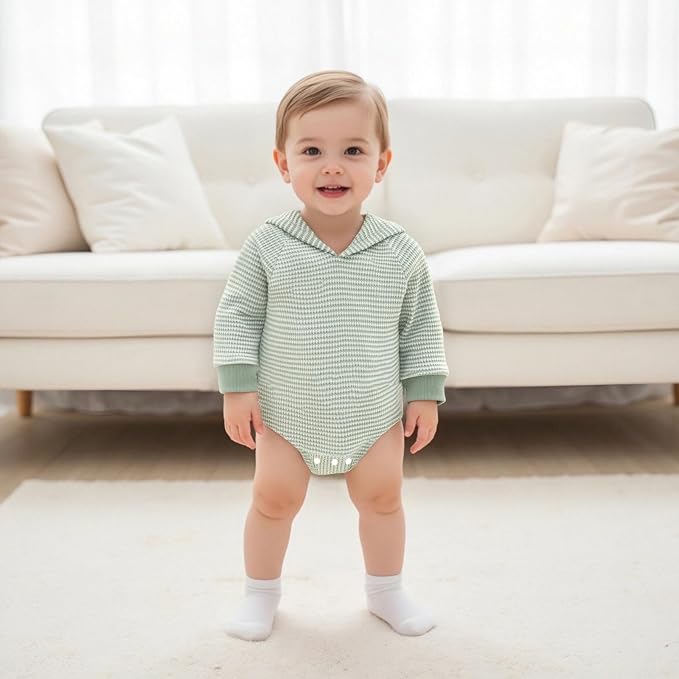 Baby Girl Boy Hooded Sweatshirt Long Sleeve Solid Color Romper Infant Baby Fall - Image 3
