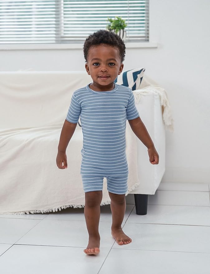 AVAUMA Stripe Pattern Baby Boys Girls Pajama Set Kids Toddler Snug fit Ribbed - Image 3